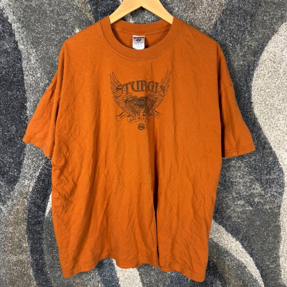 Jerzees Sturgis Black Hills Rally 2008 T-Shirt Mens 2XL Orange Biker Graphic Tee